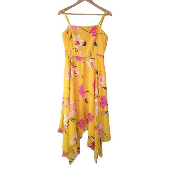 Vince Camuto Yellow Chiffon Fit and Flare Floral Dress - Picture 4 of 13